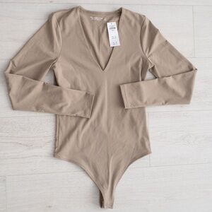 NWT Abercrombie & Fitch V Neck Bodysuit Tan